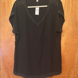 Black V-Neck Studded Women's Top
